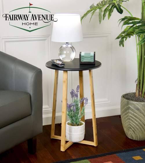 Round Tall Bamboo Plant Table | Black