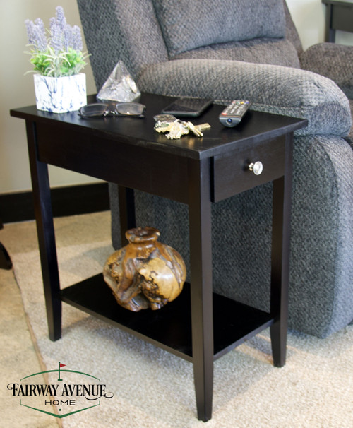 Acacia Recliner Table with Drawer | Black