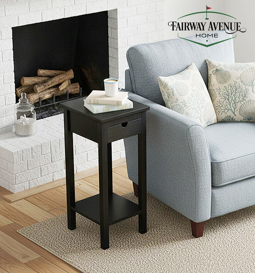 2-Tier Bamboo Plant Stand with Drawer | Black | 819827025543 | CBBFT0327BK