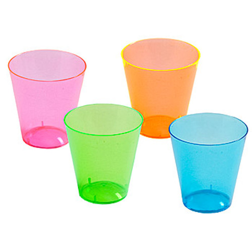 NEON SHOT GLASSES 1 OZ, PARTIES, NEON, GLOW, UV REACTIVE, SHOT GLASS, 2 OZ