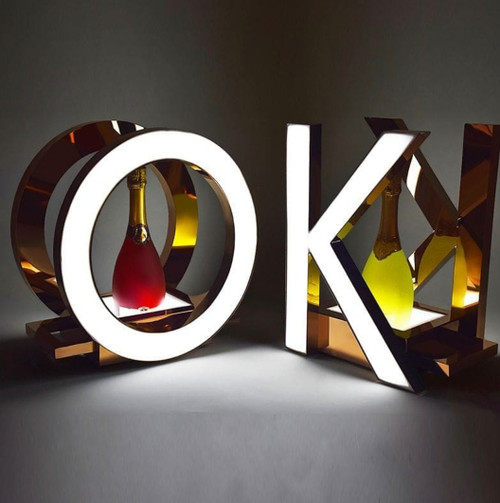 Custom LED Letter Shield Bottle Presenter for VIP Nightclub Bottle Service