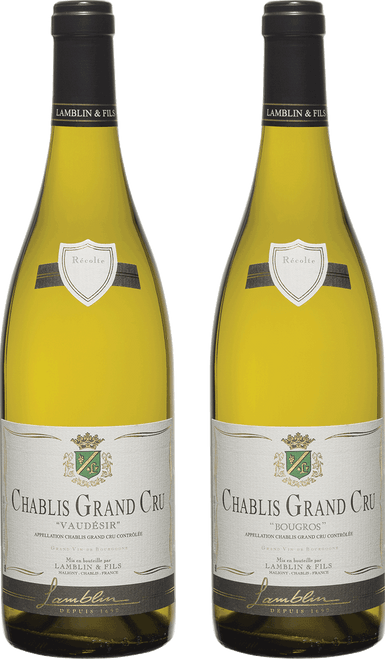 Chablis Grand Cru Case - 1 bottle each: Vaudésir and Bougros (Wood Case)-C330 2024 by Lamblin Fils, Chardonnay from Chablis, France - Imported by Opimian Wine Club