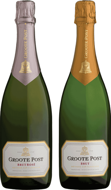 Groote Post Cap Classique Case - 3 bottles each: Brut and Brut Rosé-C331 NV by Groote Post, Chardonnay, Pinot Noir from Darling, South Africa - Imported by Opimian Wine Club