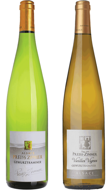 Preiss Zimmer Gewurztraminer / Vieilles Vignes Gewurztraminer Case - 3 bottles each:-C332 Mixed by , Gewurztraminer from AOC Alsace, France - Imported by Opimian Wine Club