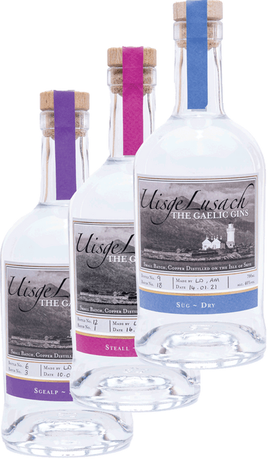 Uisge Lusach The Gaelic Gins - 2 bottles each: Dry, Sweet and Spiced-C333