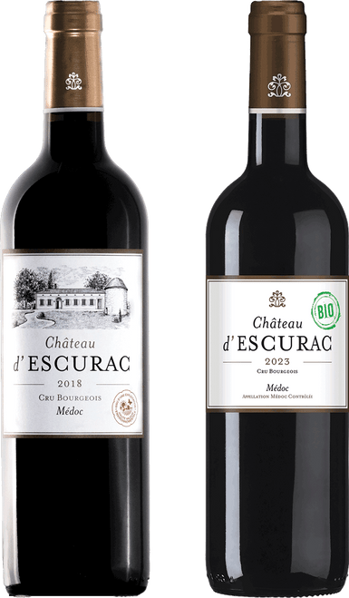 Château d'Escurac, AOC Médoc, Cru Bourgeois and Cru Bourgeois ORGANIC: 3 bottles each:-C335 MIXED by Château d'Escurac, Merlot, Cabernet Sauvignon, Cabernet Franc, Petit Verdot from Médoc, France - Imported by Opimian Wine Club