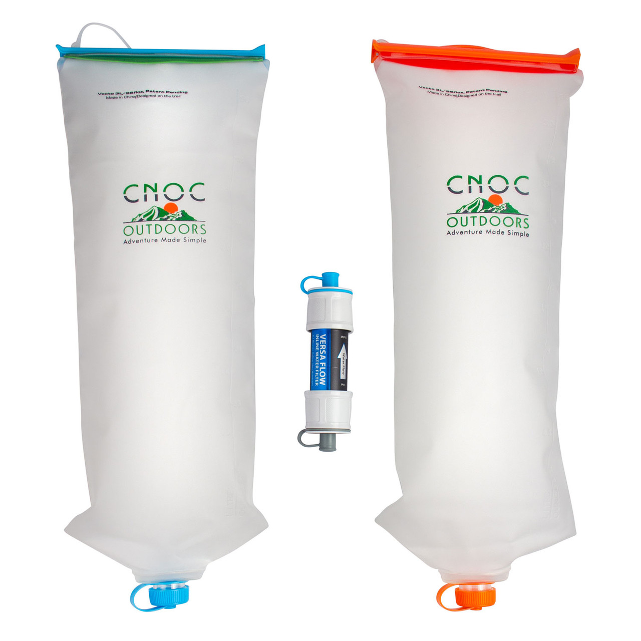 Versa Flow Water Filter and Two CNOC 3L Vecto Water Containers - Orange and  Blue