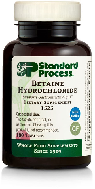 Standard Process Betaine Hydrochloride - Whole Food GI and Digestive Health Supplement with Magnesium Citrate, Betaine HCl, Ammonium Chloride, Pepsin, and More - 180 Tablets Standard Process Betaine Hydrochloride - Whole Food GI and Digestive Health Supplement with Magnesium Citrate, Betaine HCl, Ammonium Chloride, Pepsin, and More - 180 Tablets