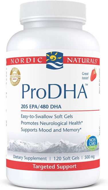 Nordic Naturals ProDHA, Strawberry - 120 Soft Gels - 830 mg Omega-3 - High-Intensity DHA Formula for Neurological Health, Mood & Memory - Non-GMO - 60 Servings Nordic Naturals ProDHA, Strawberry - 120 Soft Gels - 830 mg Omega-3 - High-Intensity DHA Formula for Neurological Health, Mood & Memory - Non-GMO - 60 Servings
