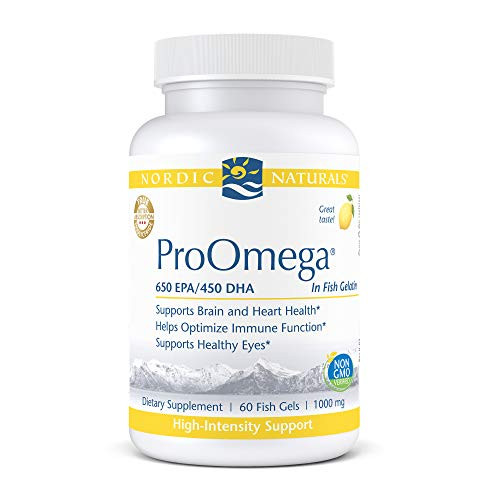 Nordic Naturals ProOmega in Fish Gelatin, Lemon Flavor - 60 Soft Gels - 1280 mg Omega-3 - High Potency Fish Oil - EPA & DHA - Promotes Brain, Eye, Heart, & Immune Health - Non-GMO - 30 Servings Nordic Naturals ProOmega in Fish Gelatin, Lemon Flavor - 60 Soft Gels - 1280 mg Omega-3 - High Potency Fish Oil - EPA & DHA - Promotes Brain, Eye, Heart, & Immune Health - Non-GMO - 30 Servings