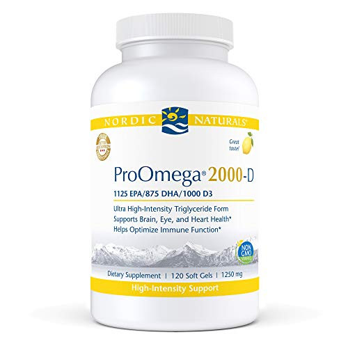 Nordic Naturals ProOmega 2000-D, Lemon Flavor - 2150 mg Omega-3 + 1000 IU D3-120 Soft Gels - Ultra High-Potency Fish Oil - EPA & DHA - Brain, Heart, Joint, & Immune Health - Non-GMO - 60 Servings Nordic Naturals ProOmega 2000-D, Lemon Flavor - 2150 mg Omega-3 + 1000 IU D3-120 Soft Gels - Ultra High-Potency Fish Oil - EPA & DHA - Brain, Heart, Joint, & Immune Health - Non-GMO - 60 Servings