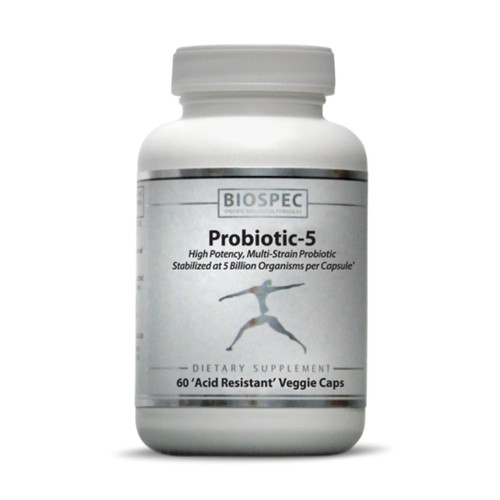 BIOSPEC NUTRITIONALS Probiotic-5 Broad-Spectrum Probiotic Complex w/ 5 Billion Microorganisms and 5 Unique Probiotic Strains per Capsule. BIOSPEC NUTRITIONALS Probiotic-5 Broad-Spectrum Probiotic Complex w/ 5 Billion Microorganisms and 5 Unique Probiotic Strains per Capsule.