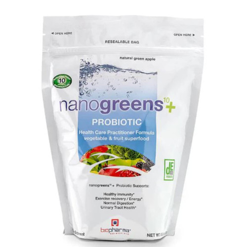 Biopharma Scientific Nanogreens+Probiotic: Greens Superfood Fruit & Vegetable Powder, 5 Billion CFU Probiotics for Digestive Health with Spirulina, Chlorella, Green Apple Flavor, 30 Servings Biopharma Scientific Nanogreens+Probiotic: Greens Superfood Fruit & Vegetable Powder, 5 Billion CFU Probiotics for Digestive Health with Spirulina, Chlorella, Green Apple Flavor, 30 Servings