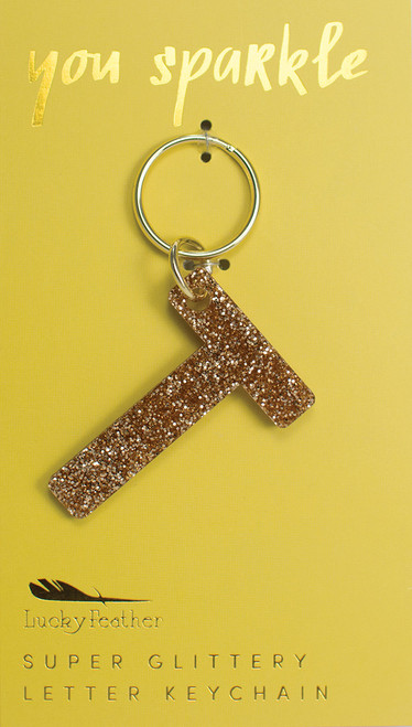 Lucky Feather GLITTER KEYCHAIN LETTER T