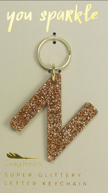 Lucky Feather Glitter Keychain Letter N