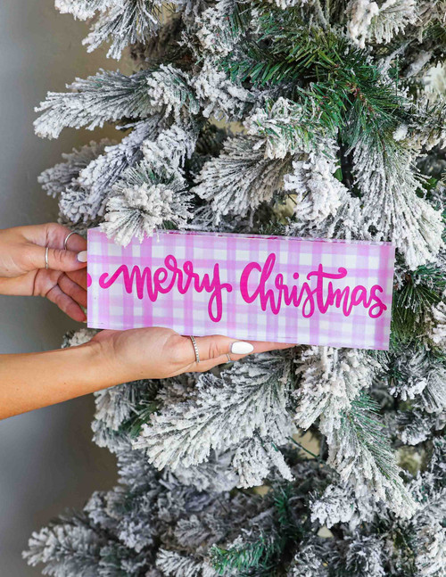 RAZ IMPORTS Pink Gingham Merry Christmas Acrylic Block 