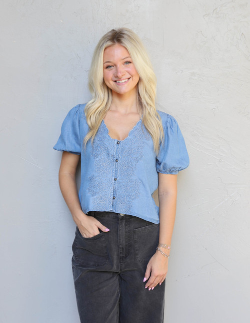 Blu Pepper Denim Bloom Top 