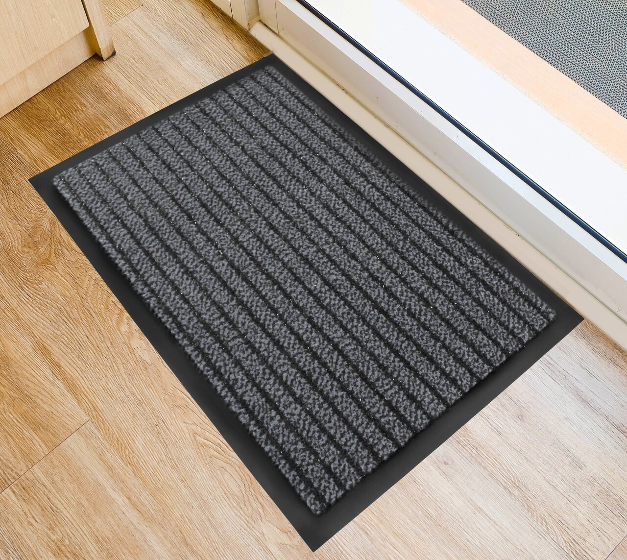 Ultralux Scraper Entrance Mat | Polypropylene Fibers and Anti-Slip Vinyl Backed Indoor Entry Rug Doormat | Gray