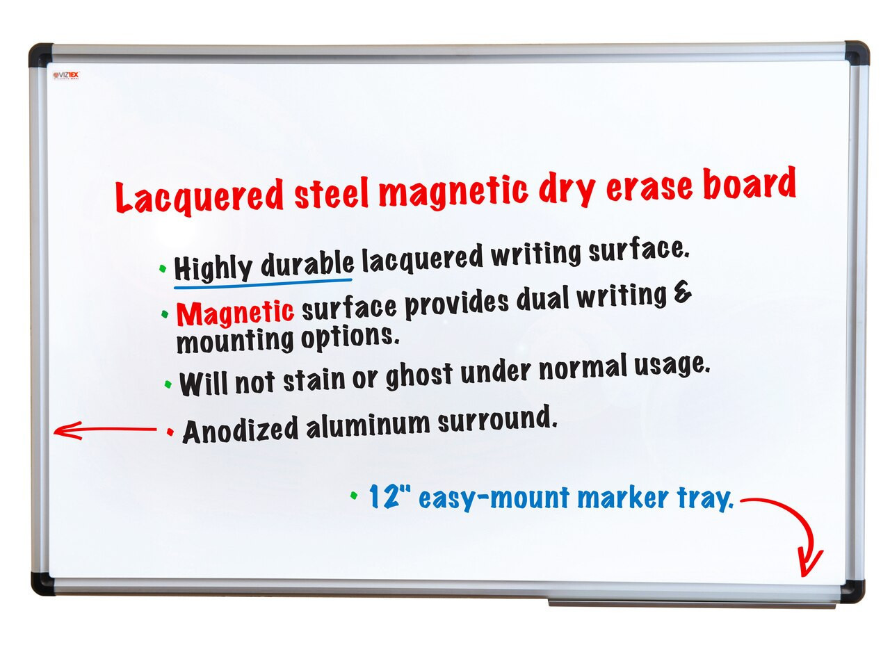 Viztex Magnetic Dry Erase Board | Easy Wipe White Board | Lacquered Steel,  Aluminum Frame | Lightweight, Easy Wall Mount Whiteboard | Multiple Sizes