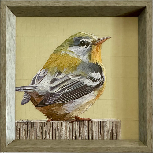 On the Fence / Palm Warbler - 8x8 mosaic giclee' On the Fence / Palm Warbler - 8x8 mosaic giclee'