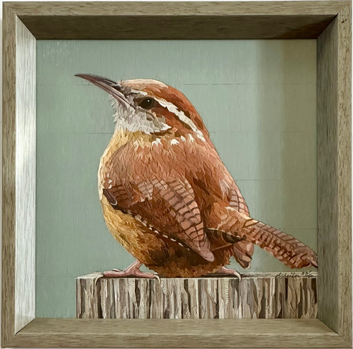 On the Fence / Carolina Wren - 8x8 mosaic giclee' On the Fence / Carolina Wren - 8x8 mosaic giclee'