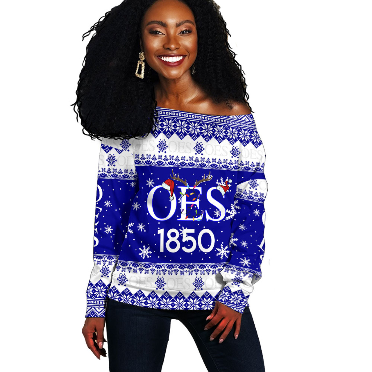 Order of the Eastern Star Off Shoulder Sweatshirt Christmas Symbols Design