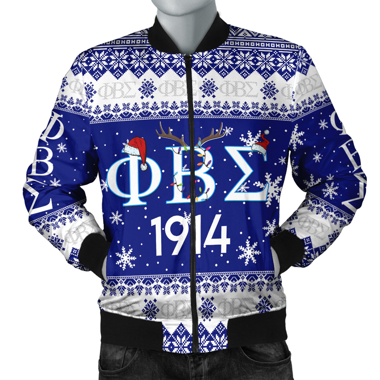 Phi Beta Sigma Bomber Jacket Christmas Symbols Design