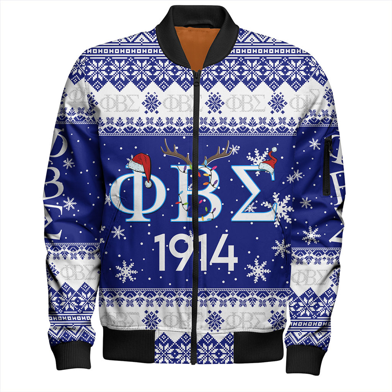 Phi Beta Sigma Zipper Bomber Jackets Christmas Symbols Design