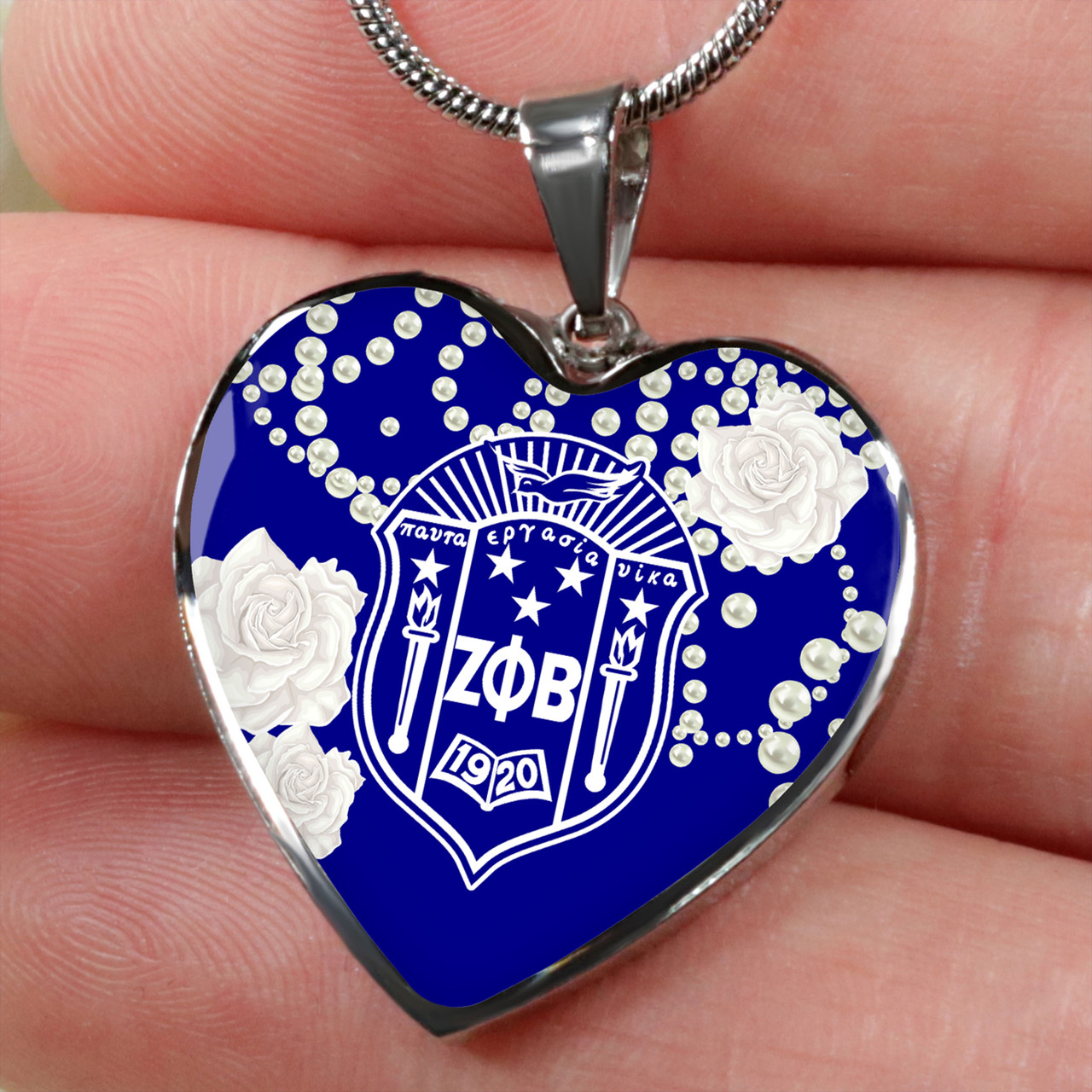 Zeta Phi Beta Necklace Heart Pearl Symbol Design