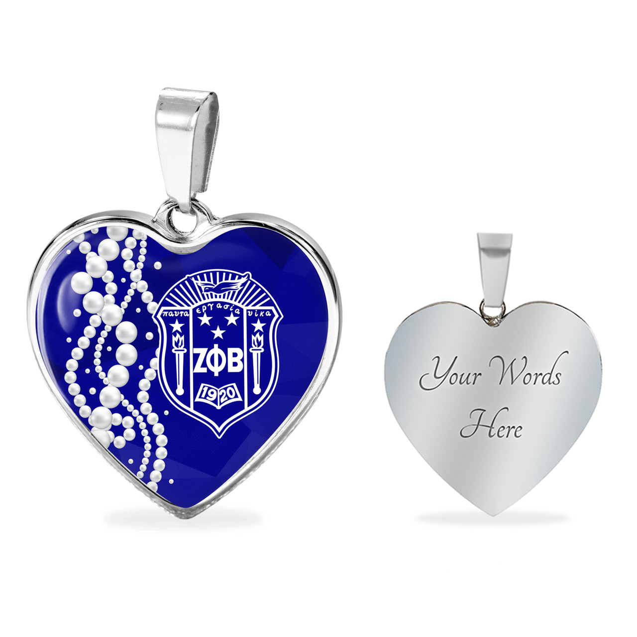 Zeta Phi Beta Necklace Heart Pearls Style