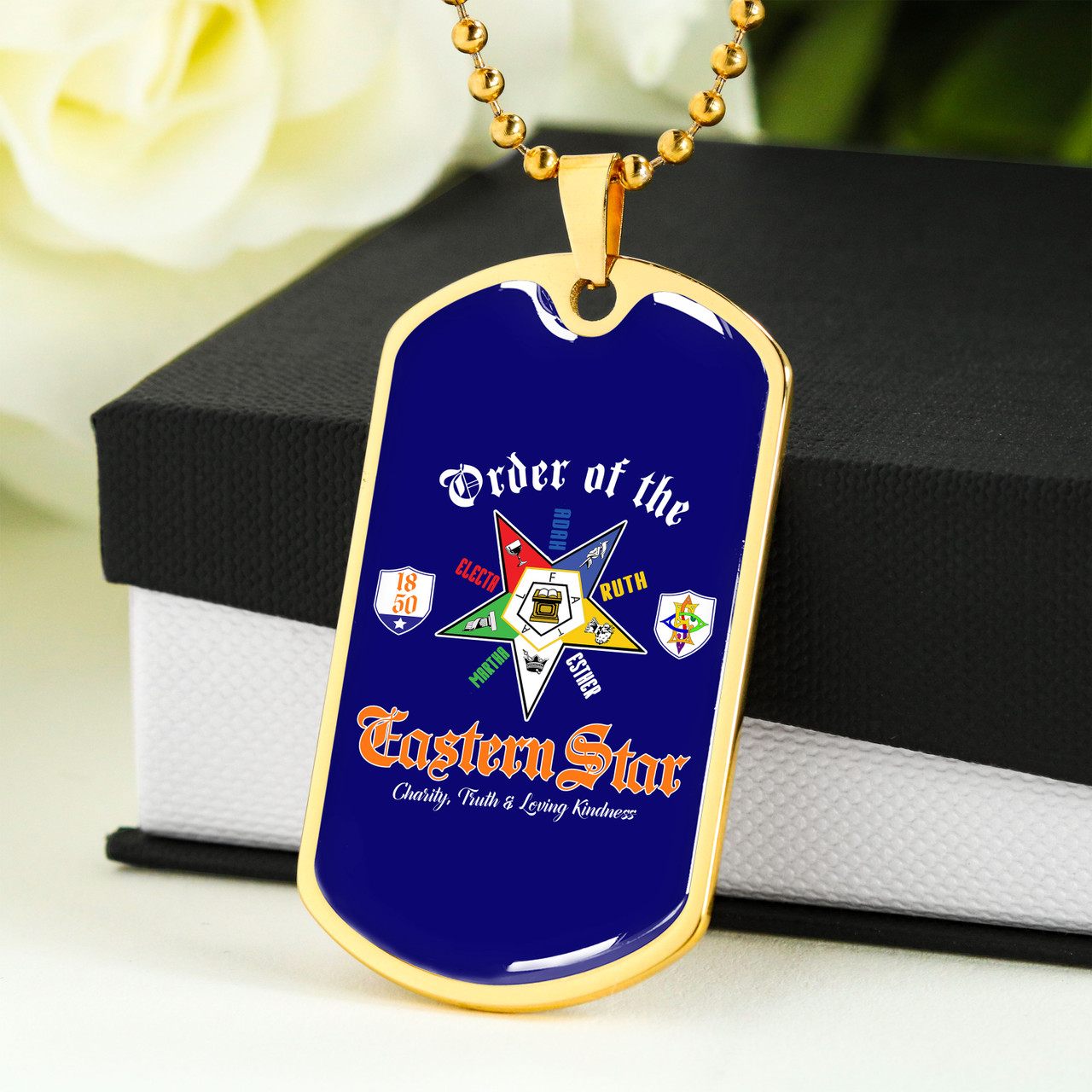 Order of the Eastern Star Military Dog Tag Necklace Letter