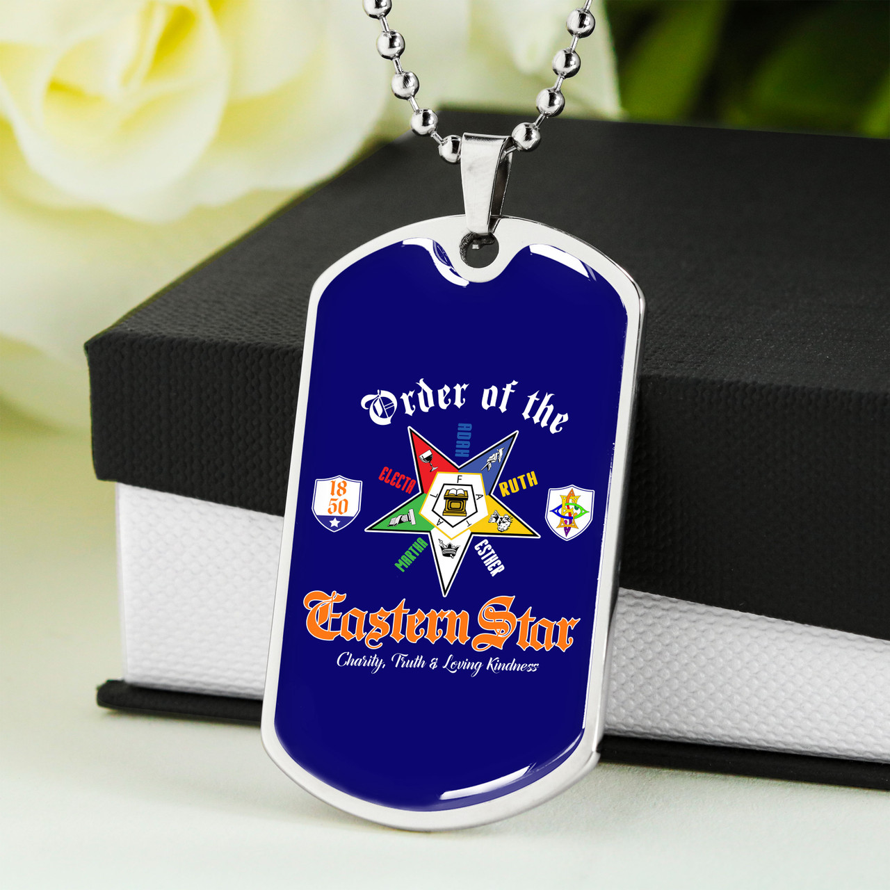Order of the Eastern Star Military Dog Tag Necklace Letter