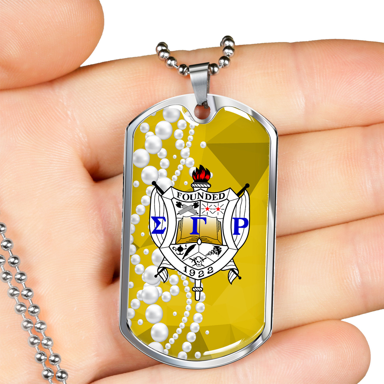 Sigma Gamma Rho Military Dog Tag Necklace Pearl Style