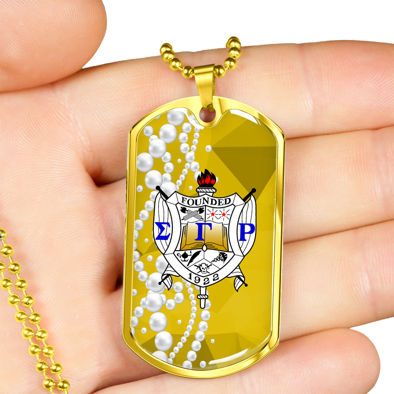 Sigma Gamma Rho Military Dog Tag Necklace Pearl Style