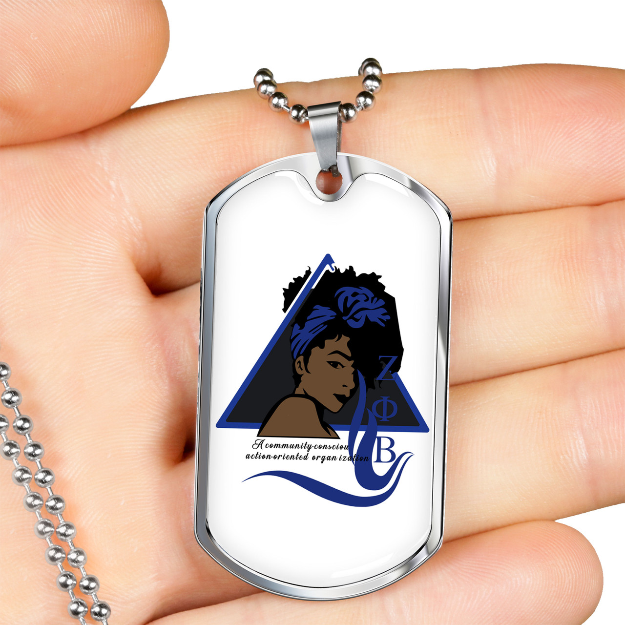 Zeta Phi Beta Military Dog Tag Necklace Dove With Girl