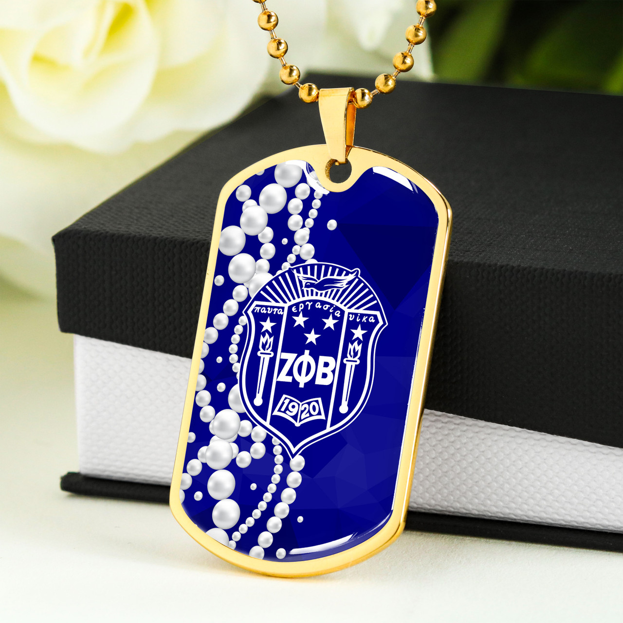 Zeta Phi Beta Military Dog Tag Necklace Pearl Style