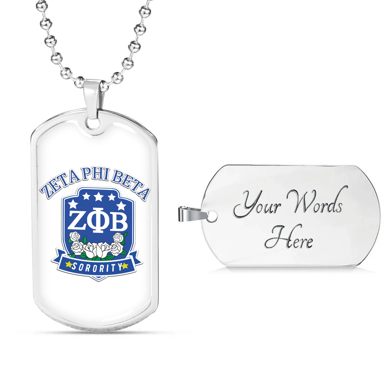 Zeta Phi Beta Military Dog Tag Necklace Rose