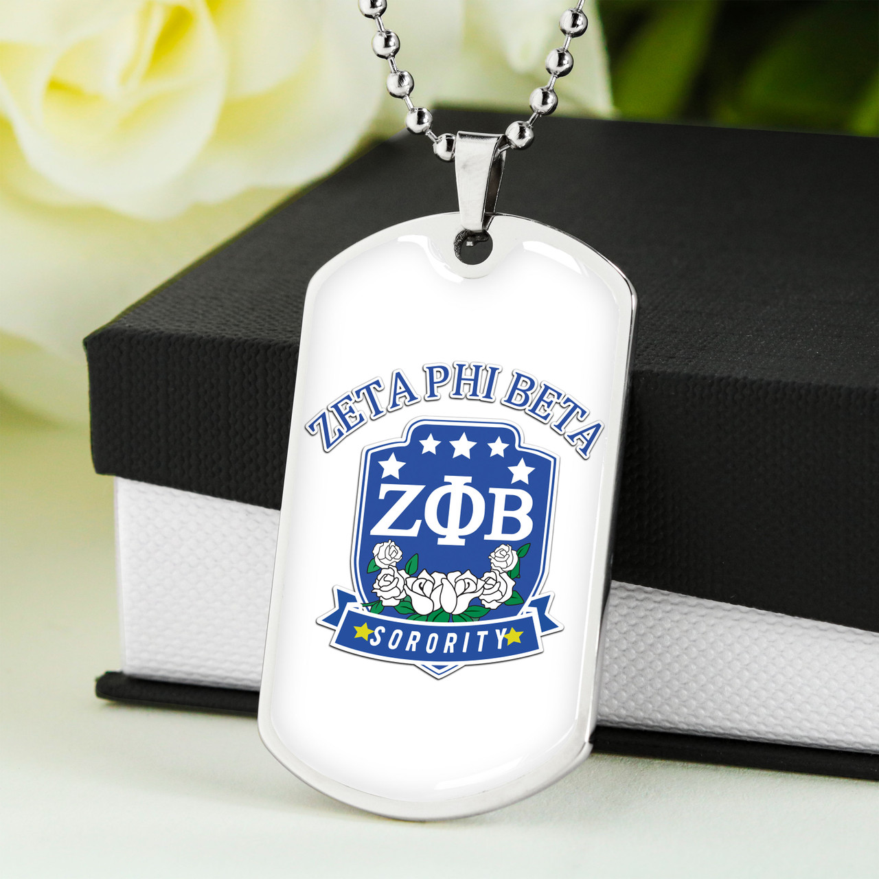 Zeta Phi Beta Military Dog Tag Necklace Rose