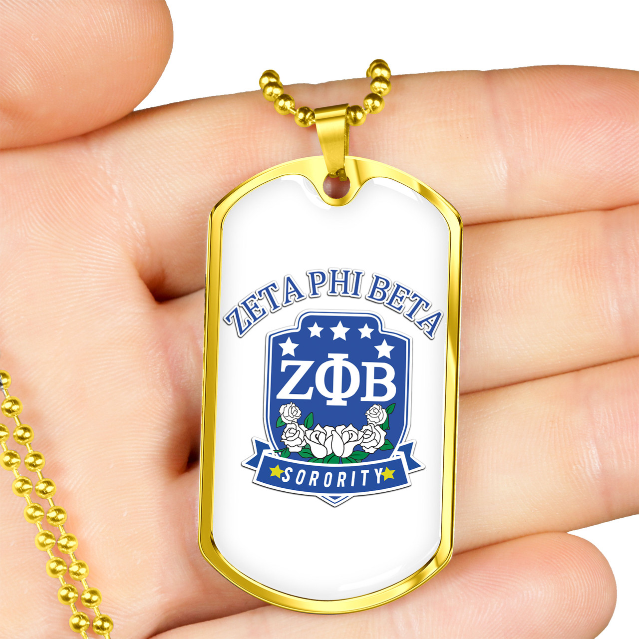 Zeta Phi Beta Military Dog Tag Necklace Rose