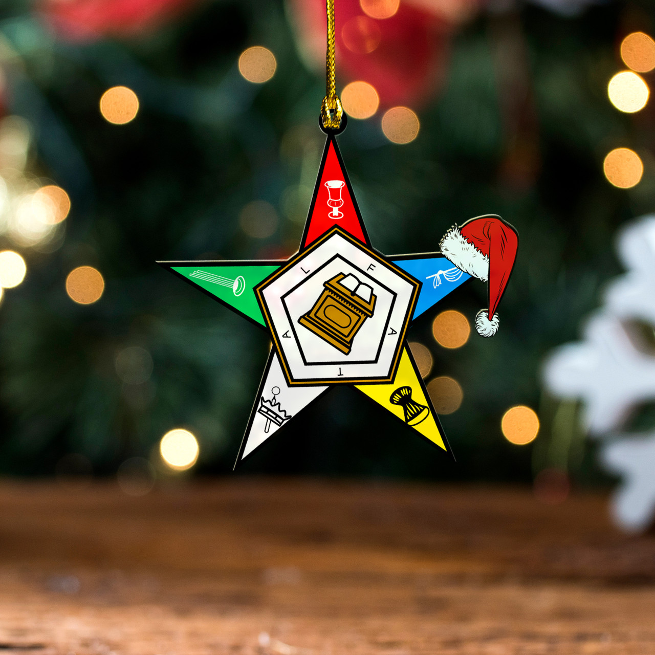 Order of the Eastern Star Acrylic And Wooden Ornament Christmas Hat Design