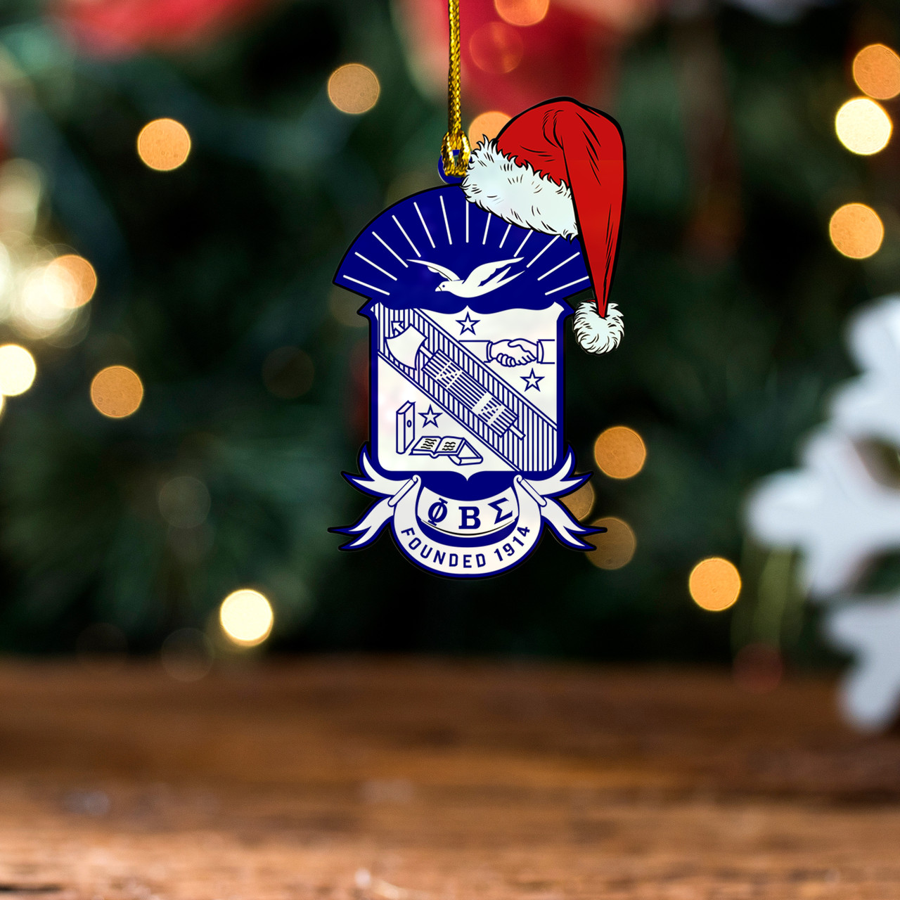Phi Beta Sigma Acrylic And Wooden Ornament Shield Christmas Hat Design