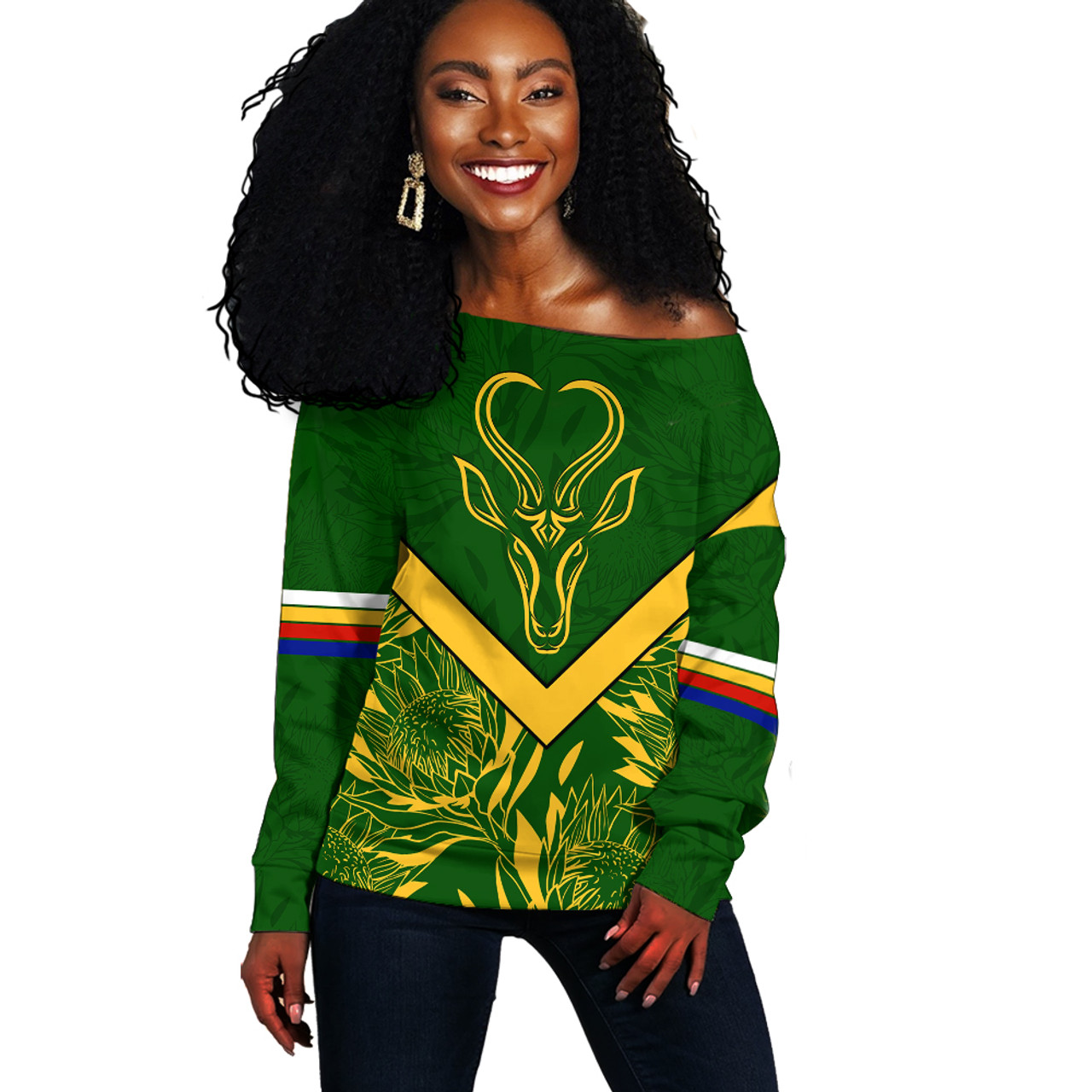 South Africa Off Shoulder Sweatshirt Pattern Protea Flower