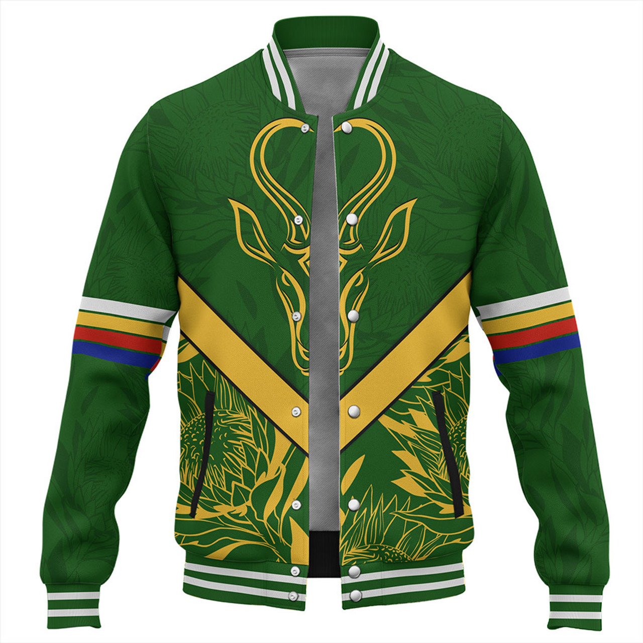 South Africa Baseball Jacket Pattern Protea Flower