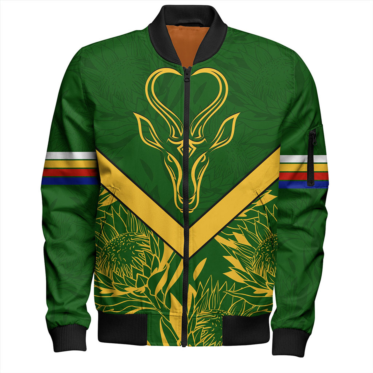 South Africa Zipper Bomber Jacket Pattern Protea Flower