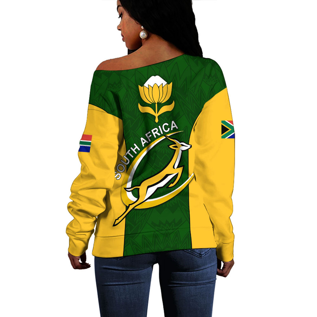 South Africa Off Shoulder Sweatshirt Rugby Protea Flower