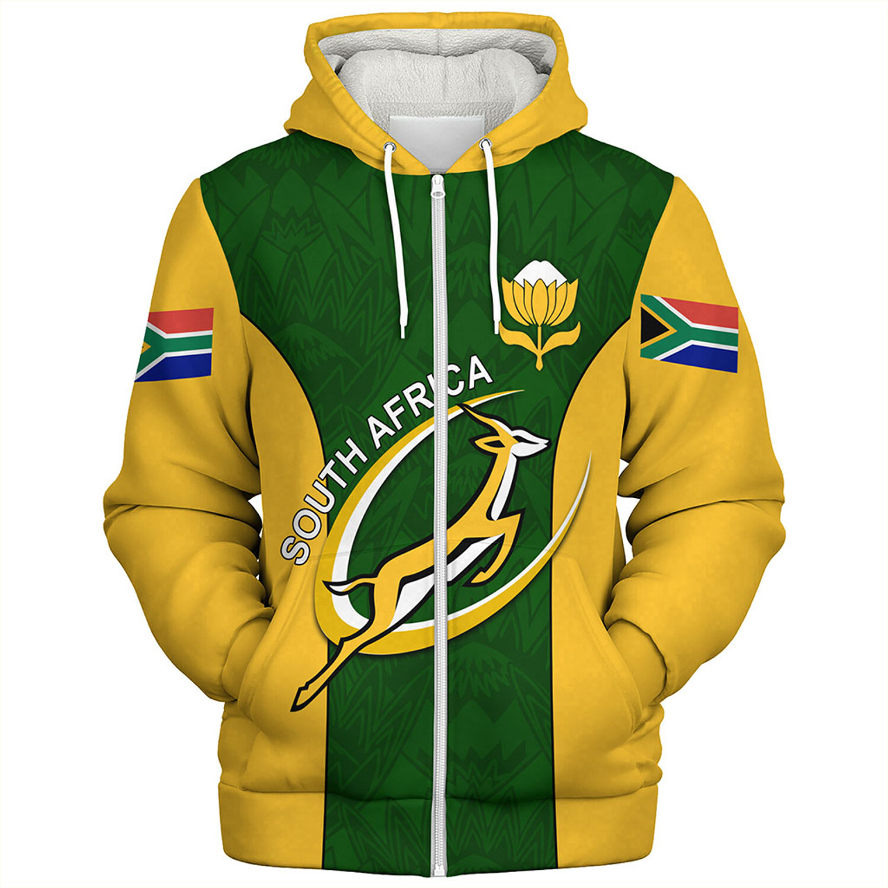 South Africa Sherpa Hoodie Rugby Protea Flower