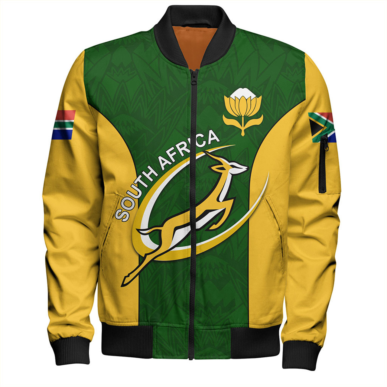 South Africa Zipper Bomber Jacket Rugby Protea Flower