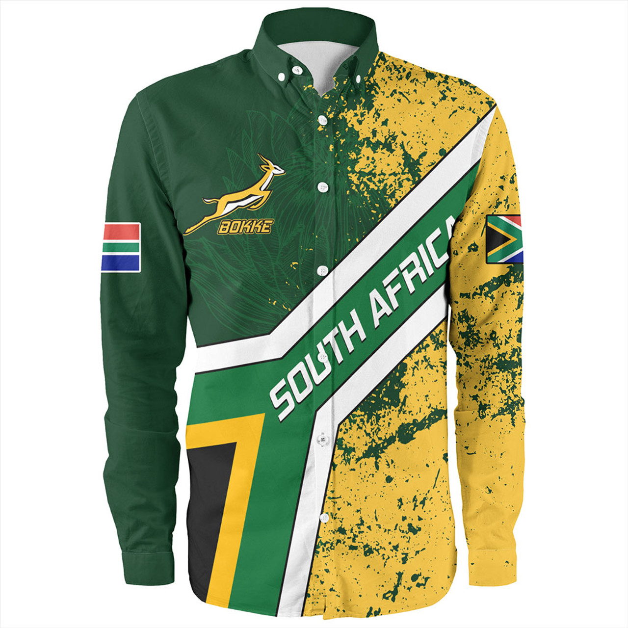 South Africa Long Sleeve Shirt Bokke Flag Gunge Background