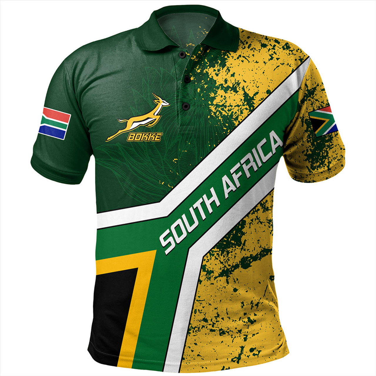 South Africa Polo Shirt Bokke Flag Gunge Background