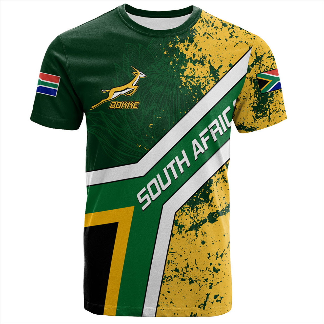 South Africa T-Shirt Bokke Flag Gunge Background